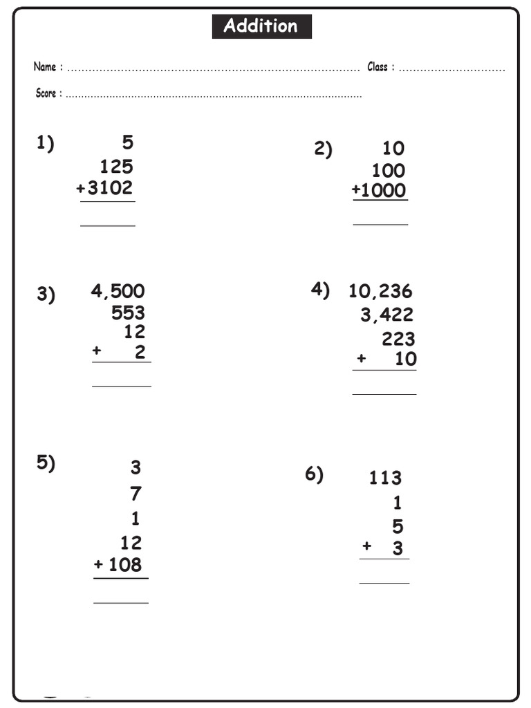 Math Addition Worksheet for Kids | PDF