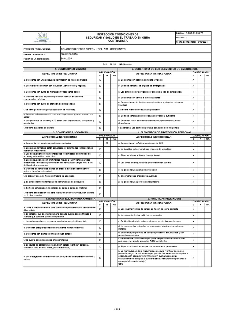 F-SST-01-055-77 - V1 - Inspección SST en Obra Contratista 09-10-2025 | PDF