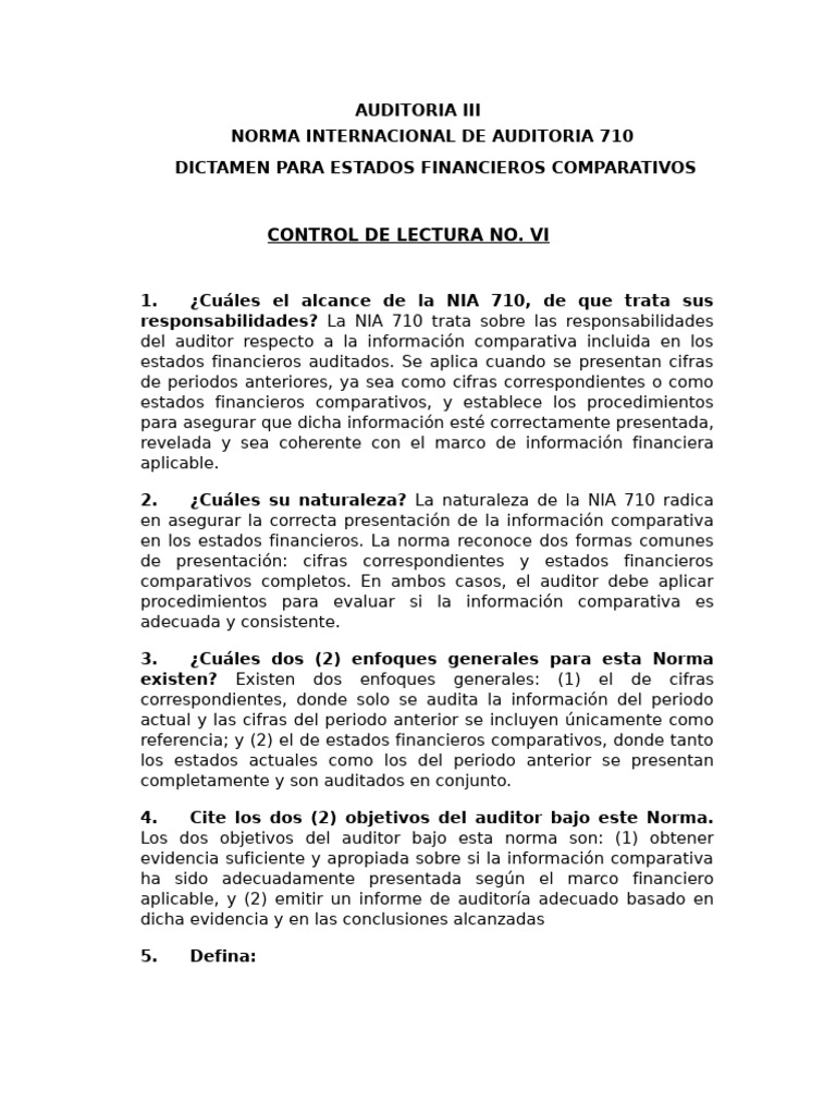 1 - NIA 710 - Control de Lectura | PDF | Auditoría | Contralor