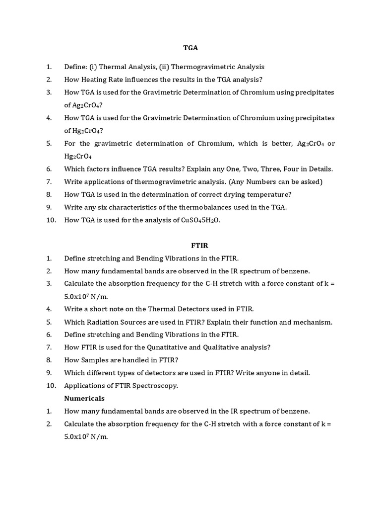 TGA-FTIR Question Bank | PDF
