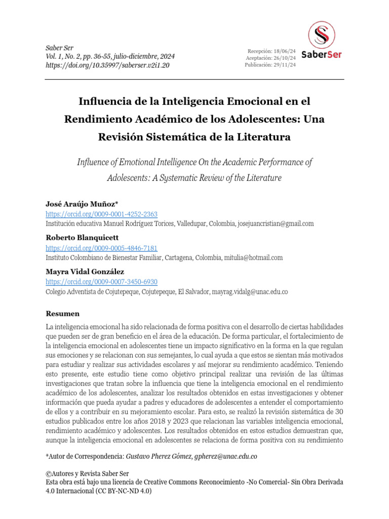 Inteligencia Emocional y Rendimiento Académico | PDF | Las emociones ...