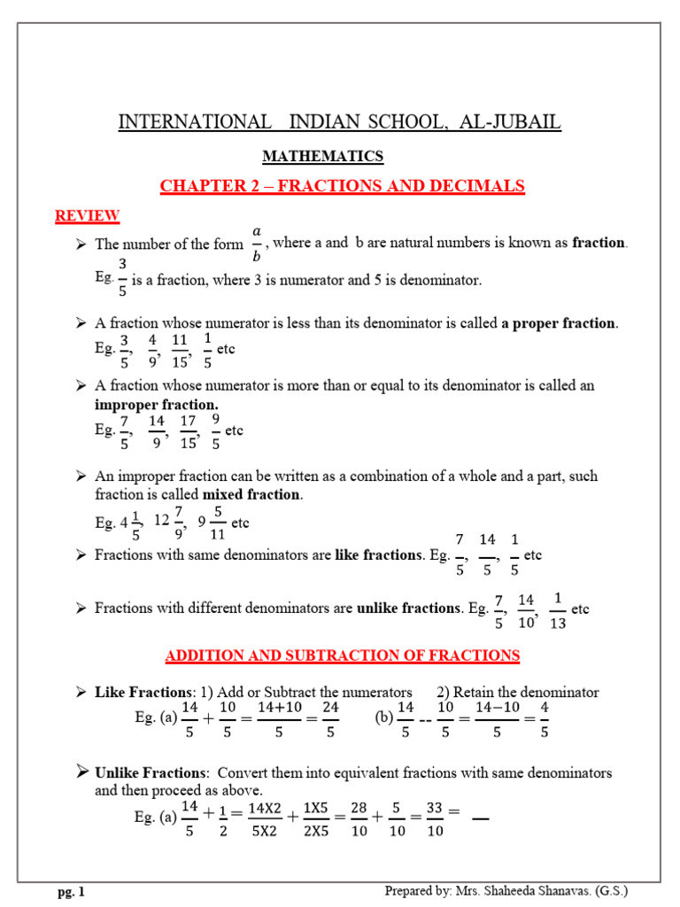 Fractions and Decimals Review Guide | PDF | Division (Mathematics ...