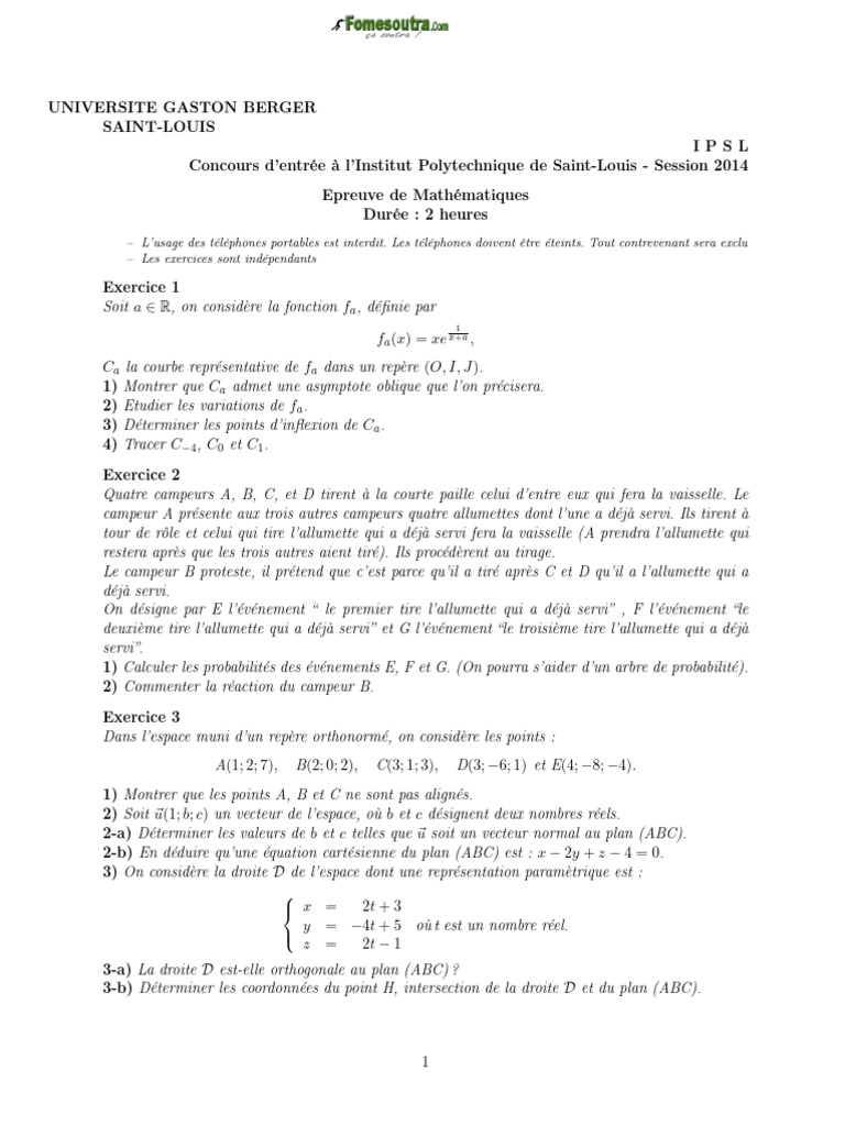 Concours Maths Ivoire 2014 | PDF | Coordonnées cartésiennes | Mathématiques