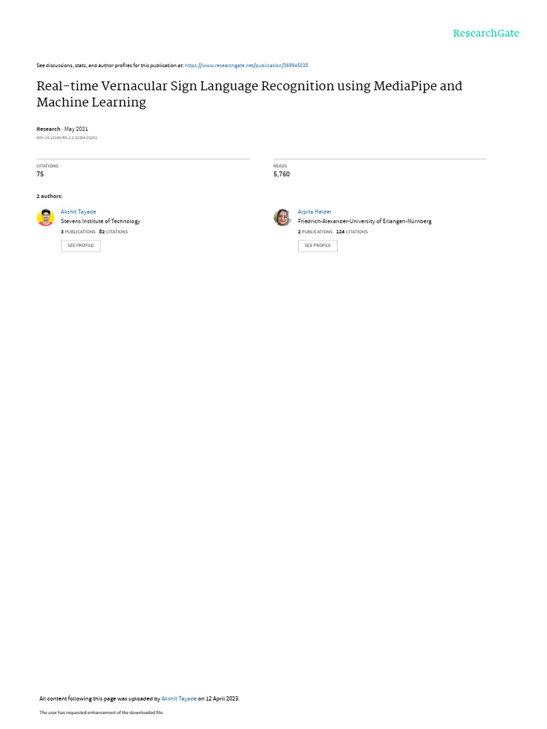 Real-time Sign Language Recognition System | PDF | Support Vector ...