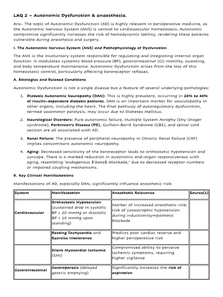 Autonomic Dysfunction in Anesthesia Risks | PDF | Anesthesia | Blood ...