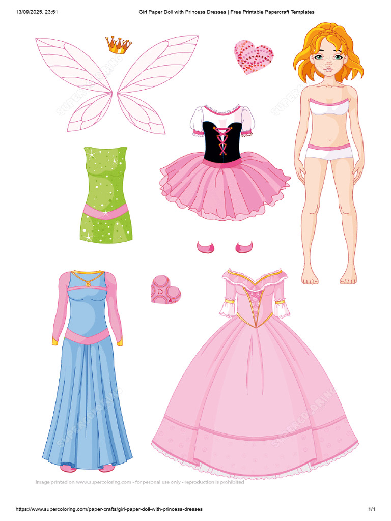 Princess Dress Papercraft Doll Template | PDF