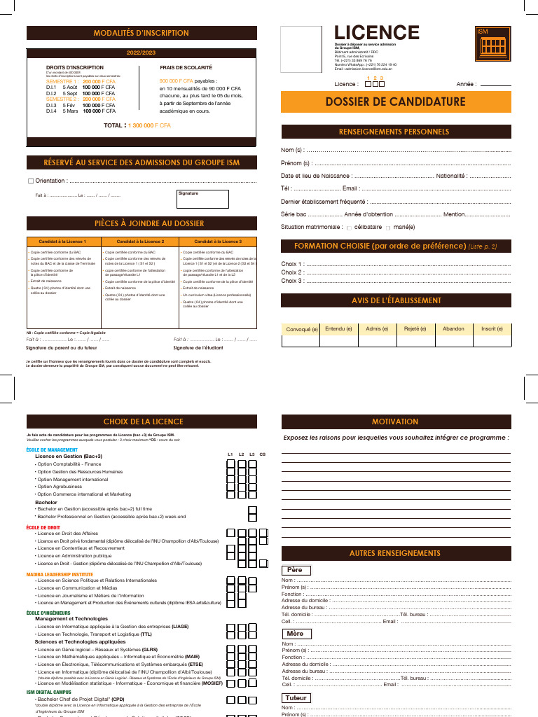 Dossier de Candidature Licence ISM | PDF | Informatique
