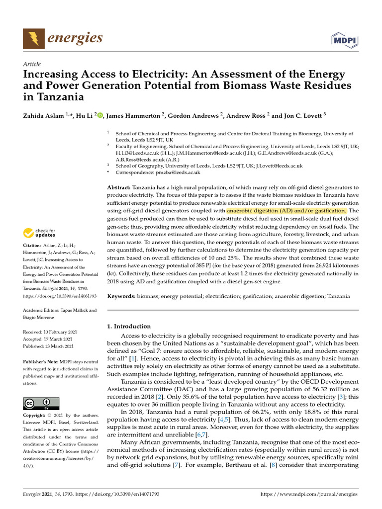 Biomass Energy Potential in Tanzania | PDF | Gasification | Biofuel