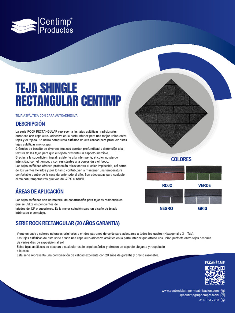 Teja Shingle Rectangular Ficha Técnica | PDF | Materiales