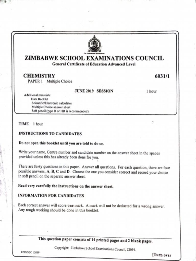 A Level Chem Ppr1 June 2019 | PDF