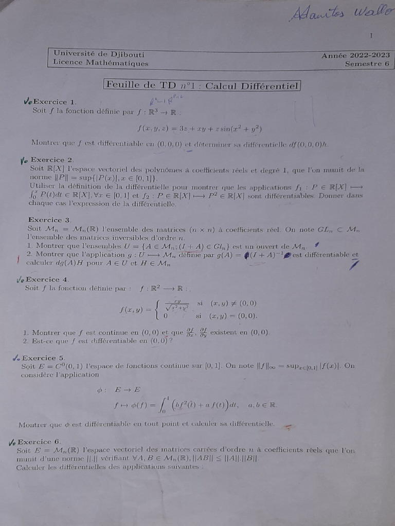 Calcul - Diff - TD - Correct° 3 1 2 2 | PDF