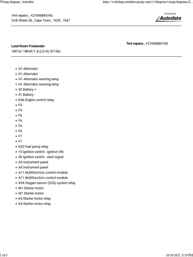 Wiring Diagram Autodata PDF Electric Power Electrical Components