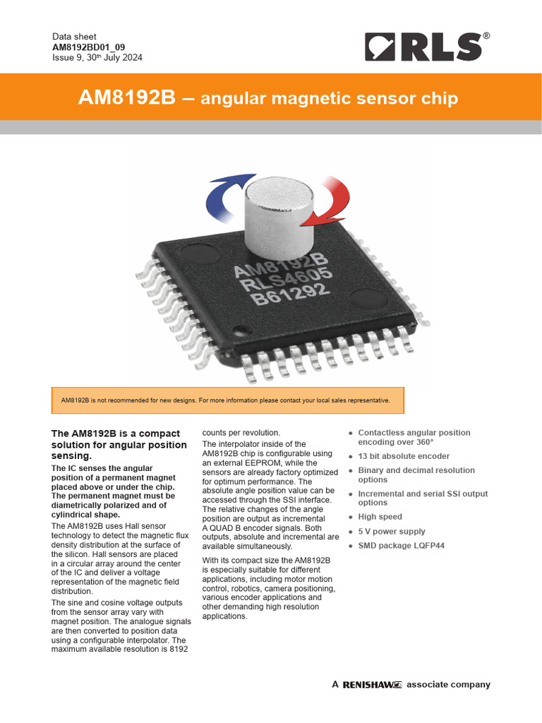 AM8192B Angular Position Sensor Data Sheet | PDF | Amplitude | Capacitor