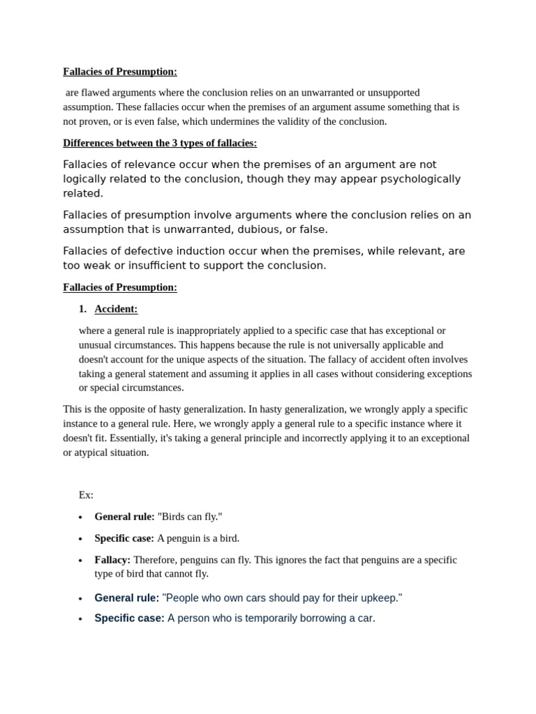 Understanding Fallacies of Presumption | PDF | Fallacy | Argument