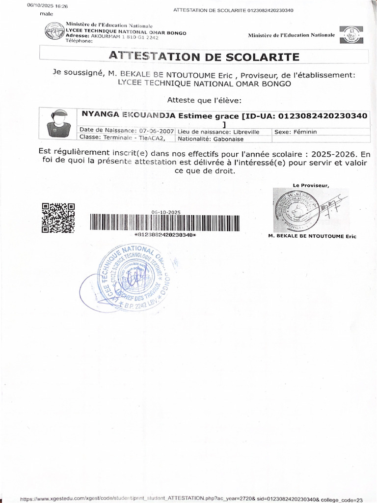 Attestation de Scolarité | PDF