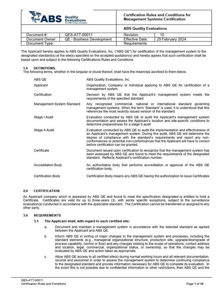 ABS QE Certification Rules Overview | PDF | Audit | Certification