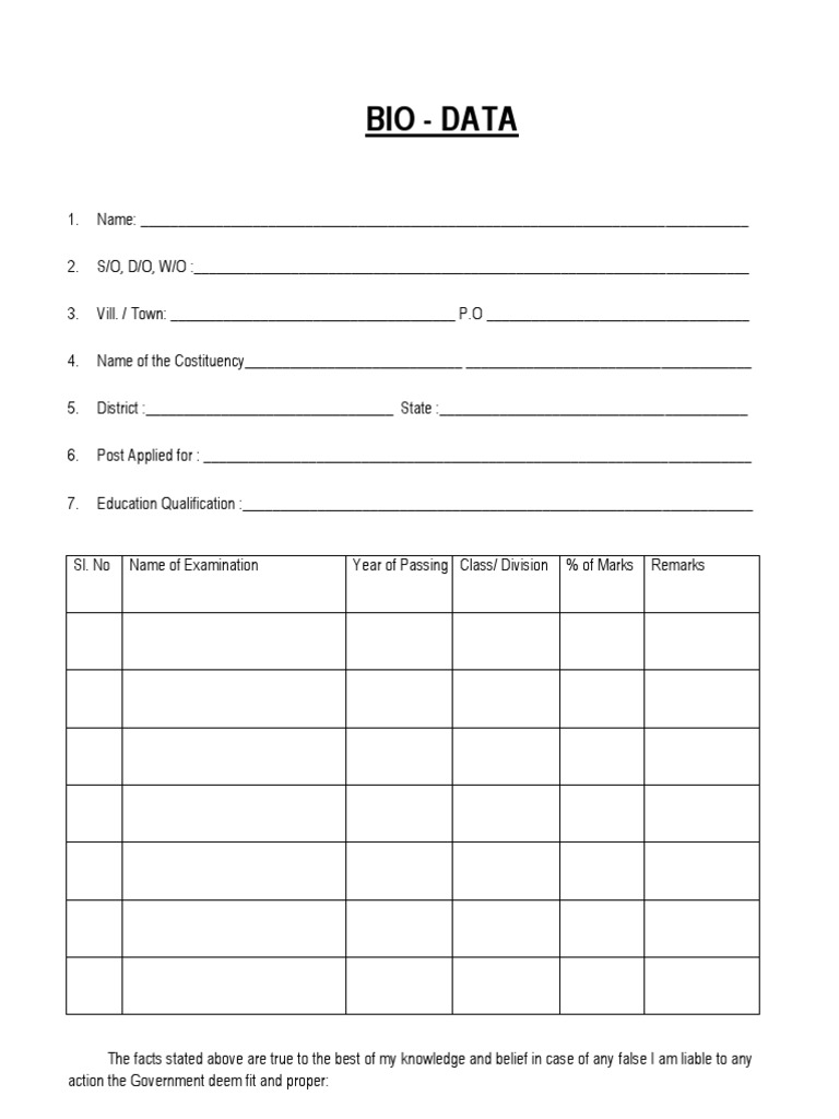 Job Application Bio Data Form | PDF