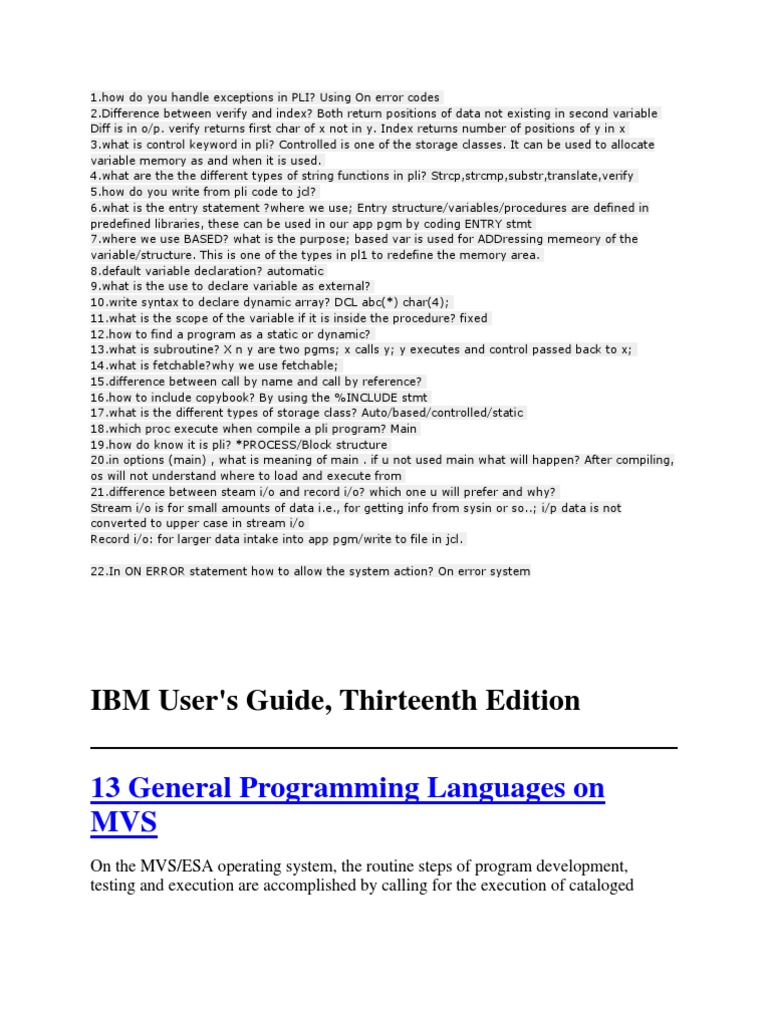 IBM User's Guide, Thirteenth Edition: 13 General Programming Languages ...