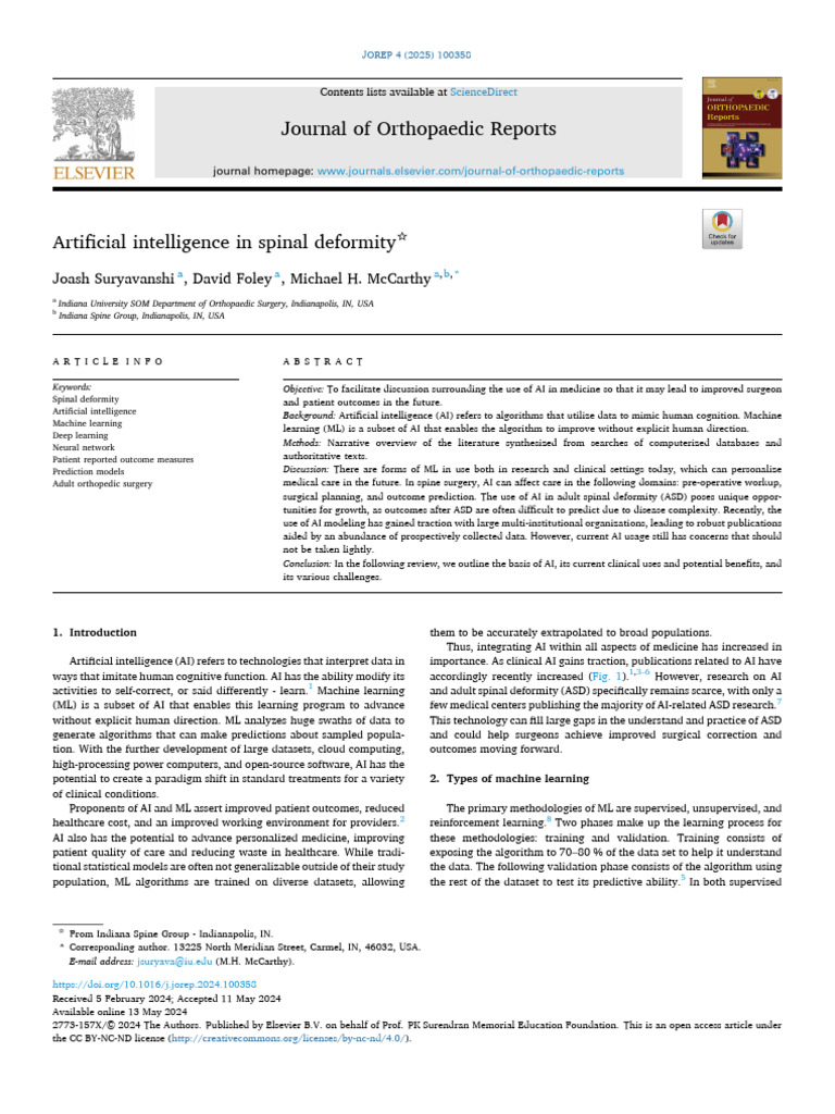 Artificial Intelligence in Spinal Deformit 2025 Journal of Orthopaedic ...