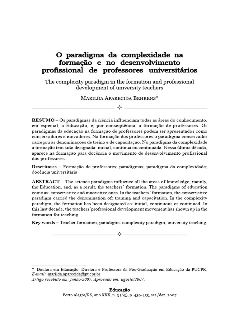 Paradigma da Complexidade na Educação | PDF | Pedagogia | Aprendizado