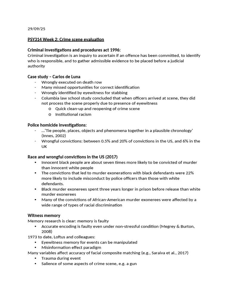 PSY314 Week 2 - Crime Scene Evaluation | PDF | Miscarriage Of Justice ...