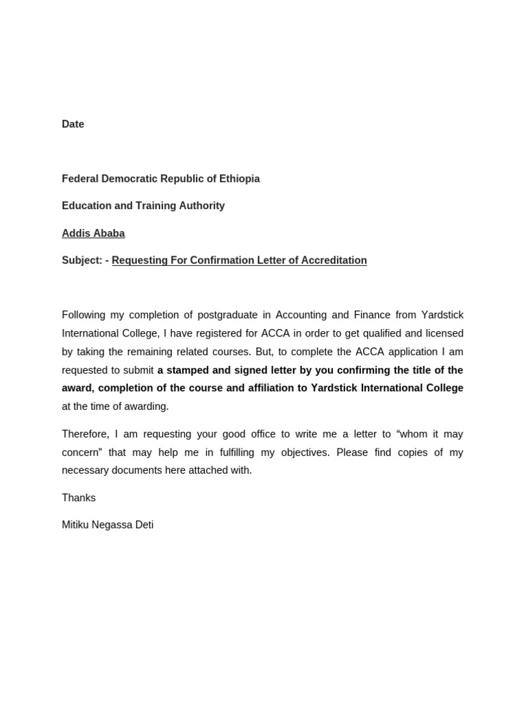 Request for Accreditation Confirmation Letter | PDF