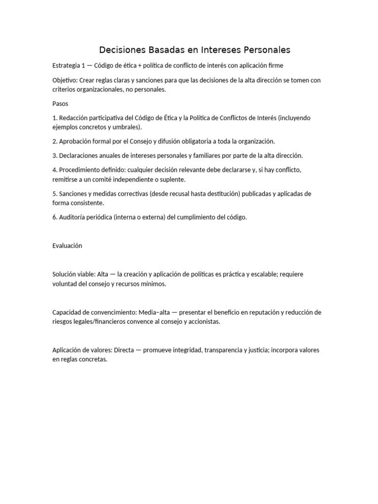 Decisiones Basadas en Intereses Personales | PDF | Toma de decisiones ...