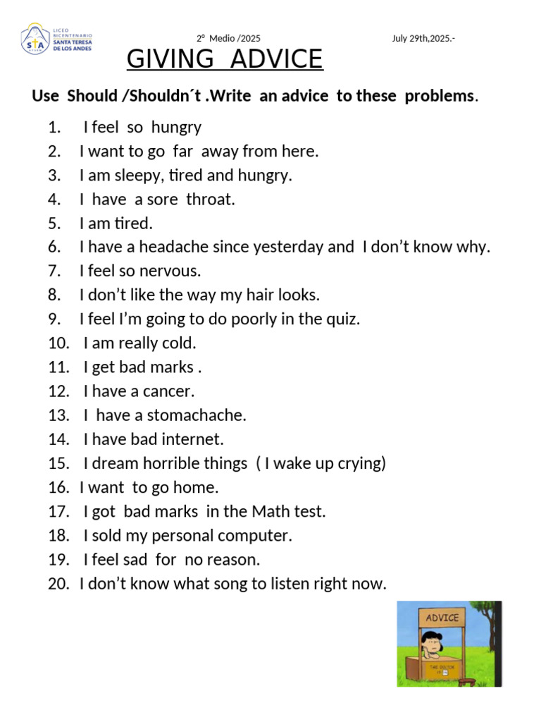 Advice Worksheet for Common Issues | PDF