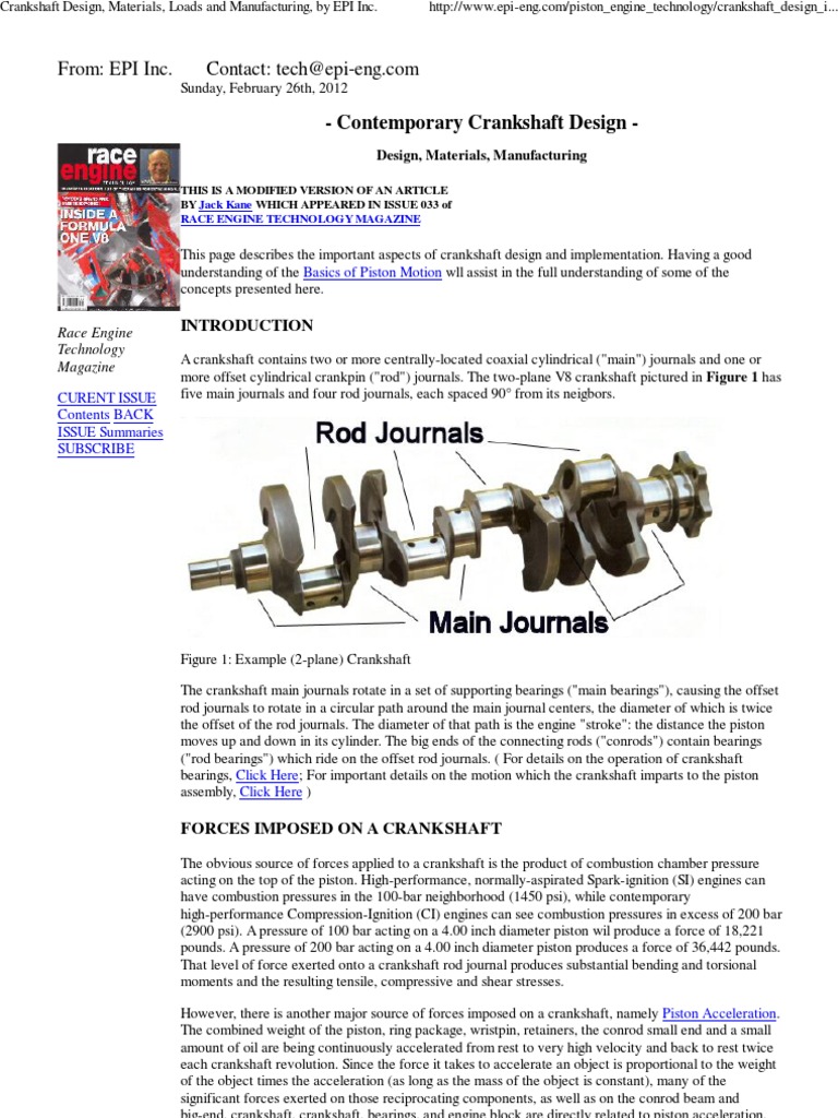 Crankshaft Design, Materials, Loads and Manufacturing, By EPI Inc