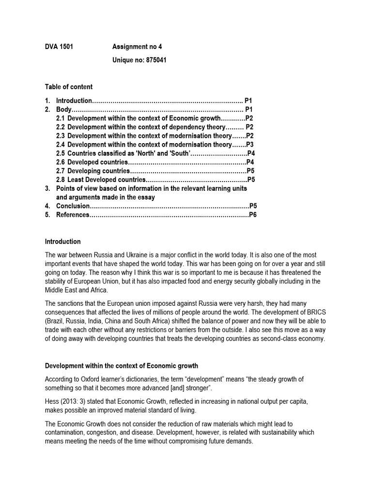 DVA 1501assignment No 4 | PDF | Developing Country | Economic Growth