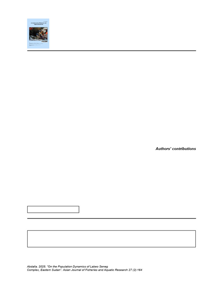 On The Population Dynamics of Labeo Senegalensis From Upper Atbara and ...