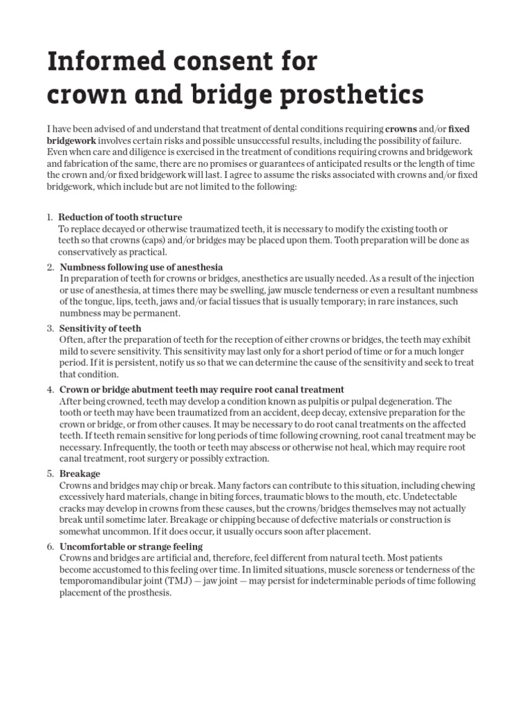 Consent Crown Bridge Pros the Tics Mouth Medicine