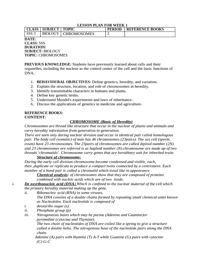 Sss3 Biology Lesson Note | PDF | Blood Type | Chromosome