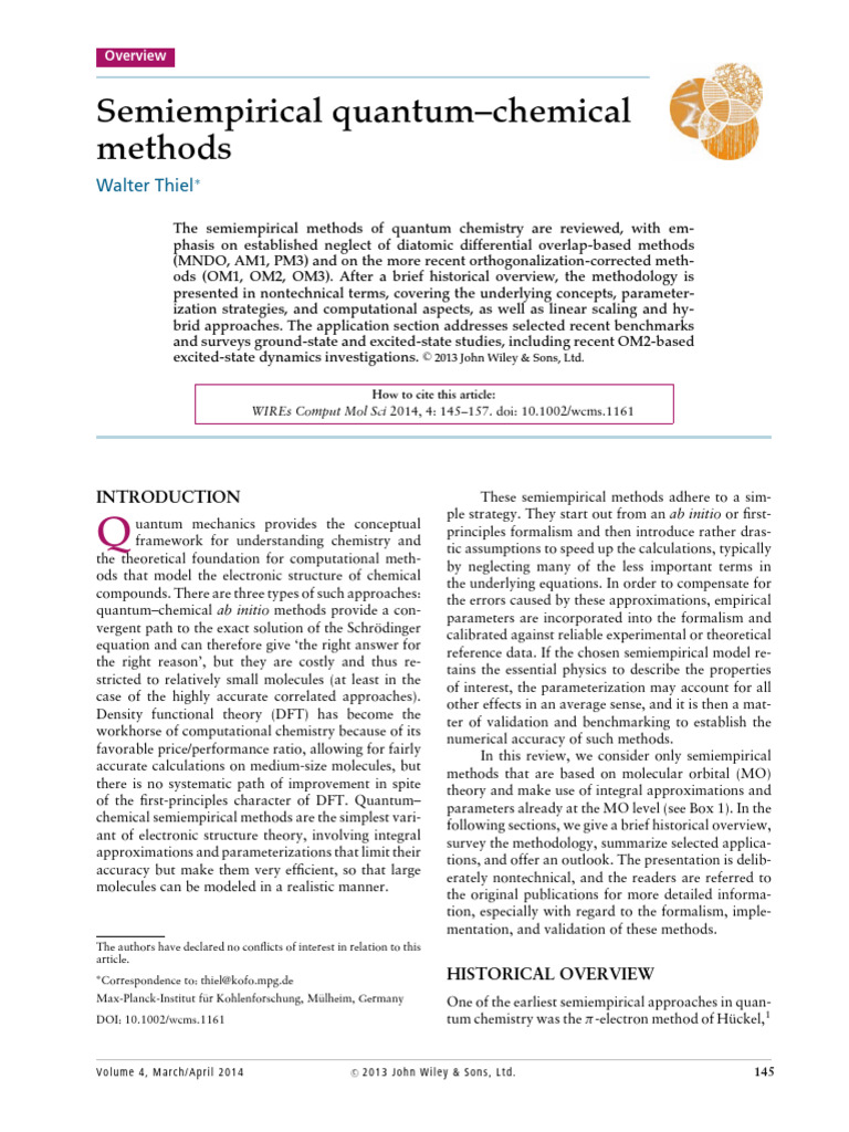 Semiempirical Quantum-Chemical Methods | PDF | Computational Chemistry ...