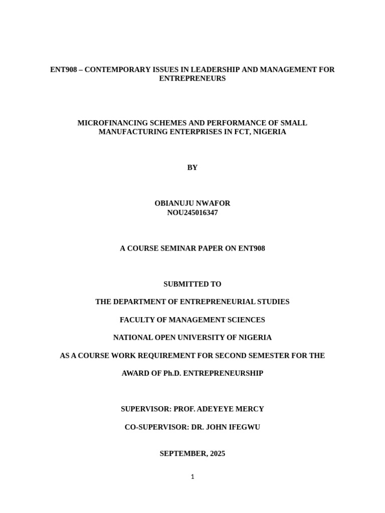 Obianuju Nwafor Ent908 Seminar Paper | PDF | Entrepreneurship ...