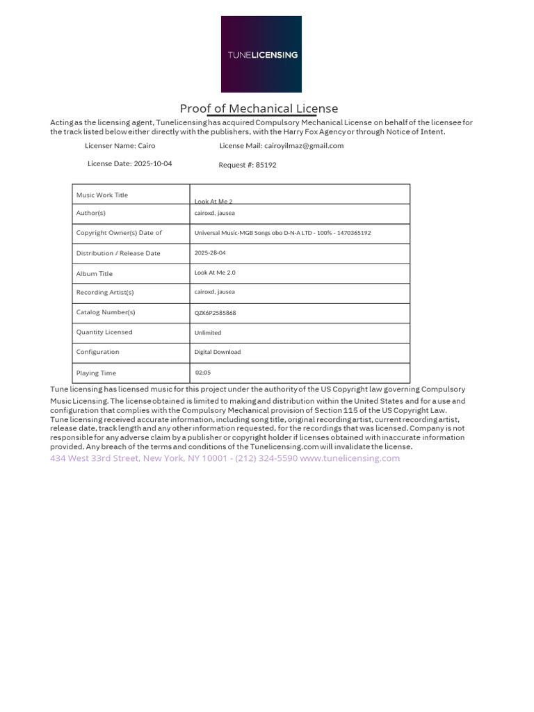 Compulsory Tune Licensing Details | PDF