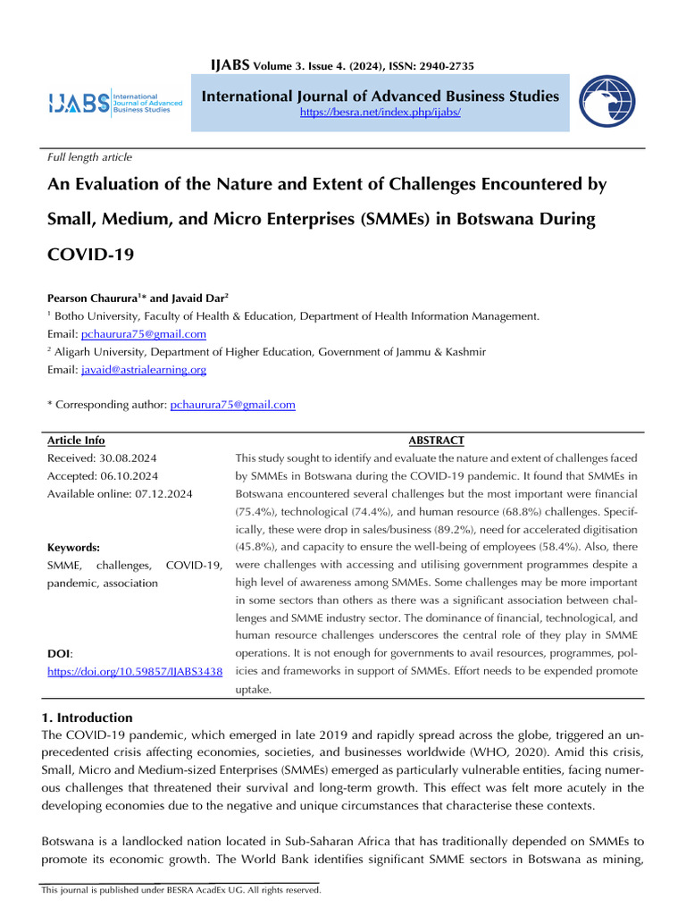 Challenges for SMMEs in Botswana During COVID-19 | PDF | Business ...