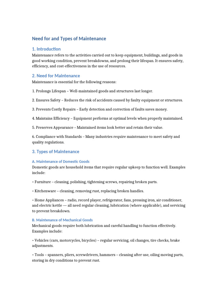 Importance and Types of Maintenance | PDF | Equipment | Mechanical ...