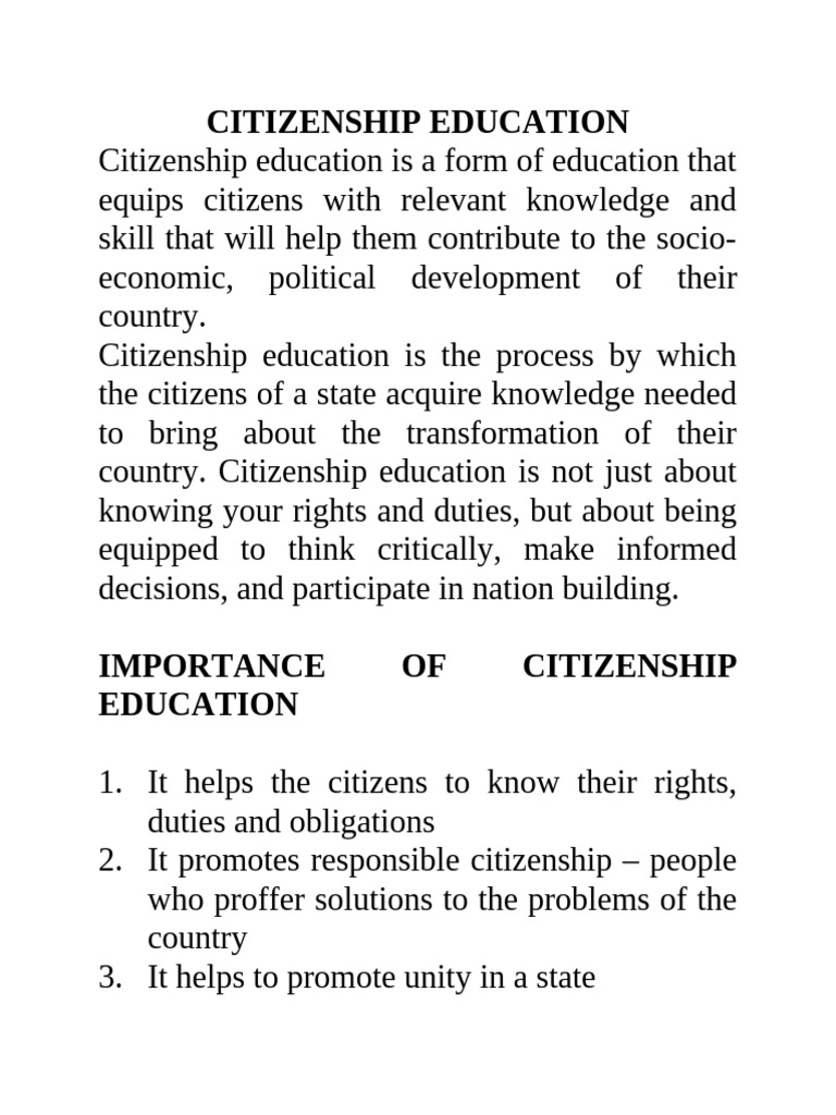 Importance of Citizenship Education | PDF