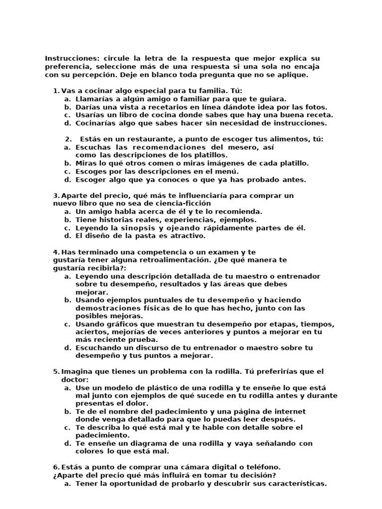 Preferencias de Aprendizaje y Estilo VARK | PDF