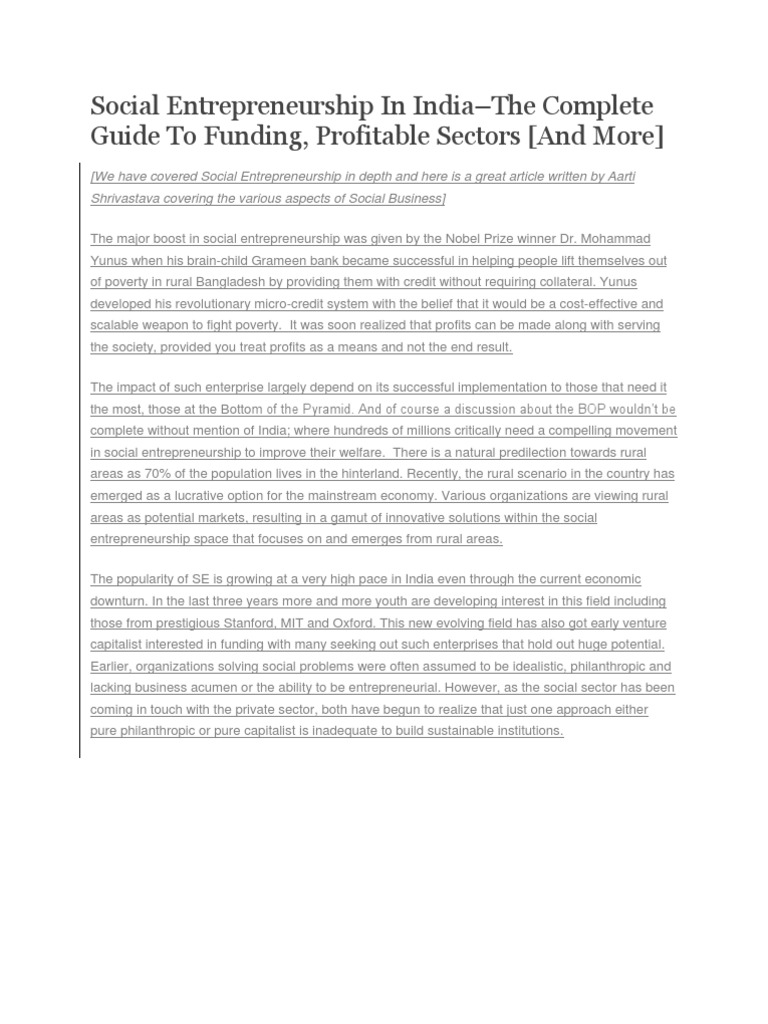 Social Entrepreneurship Funding in India | PDF | Venture Capital ...
