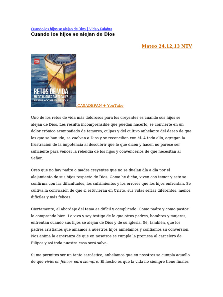 Cuando Los Hijos Se Alejan de Dios | PDF | Iglesia cristiana | Fe