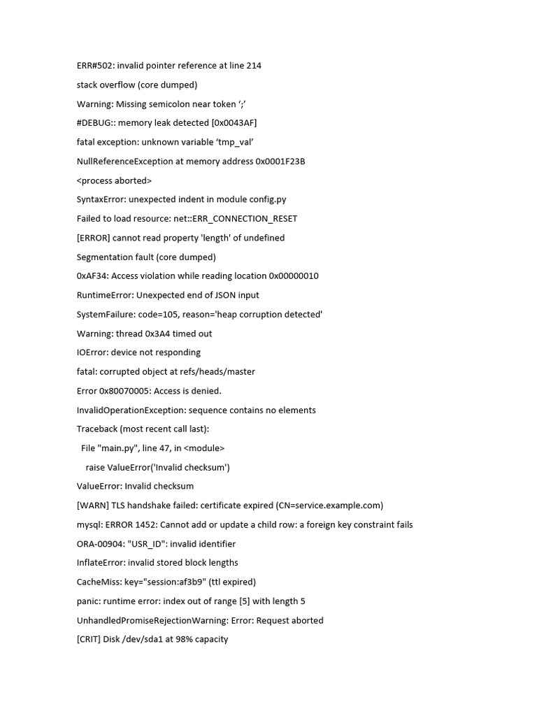 Common Error Messages and Solutions | PDF | Computer Engineering ...