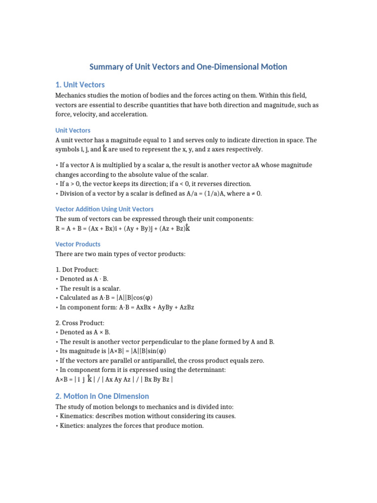 Unit Vectors and One-Dimensional Motion | PDF | Euclidean Vector | Force