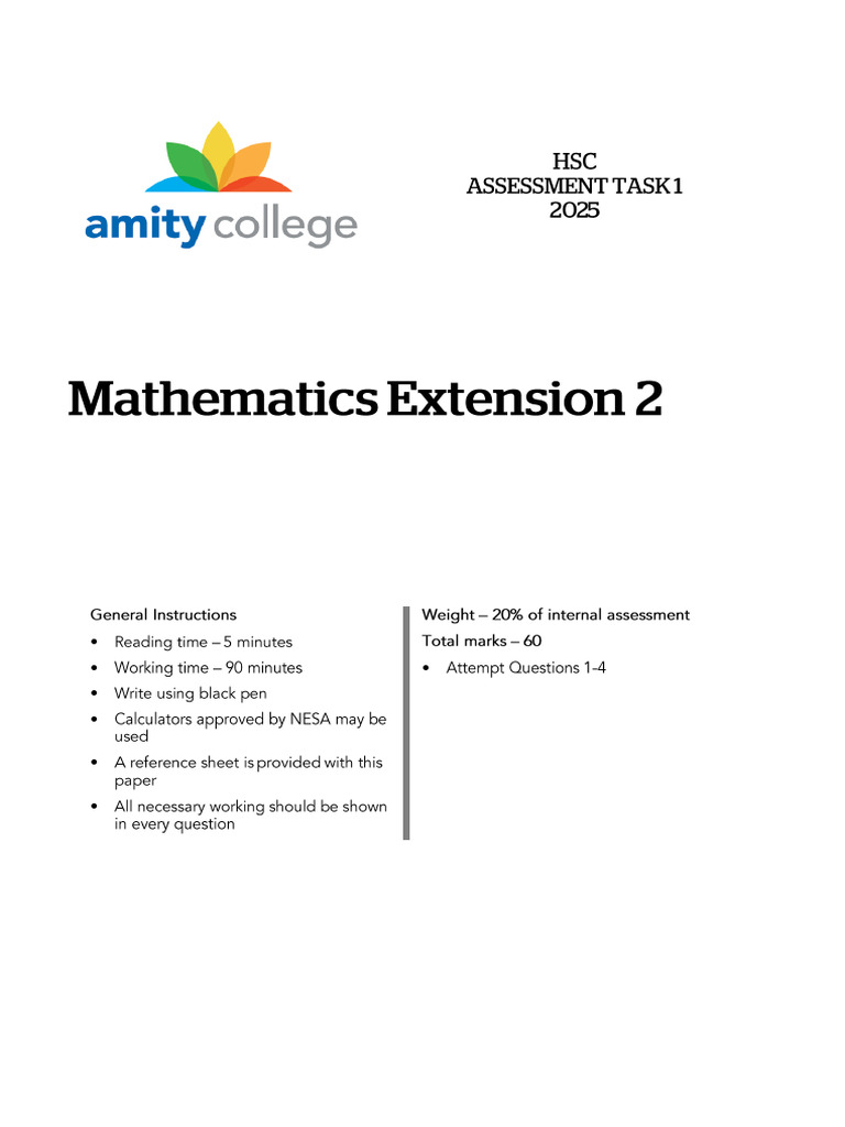 Amity College Math Ex2 2025 Task 1 | PDF