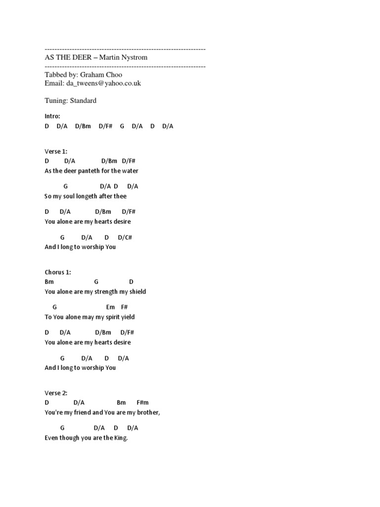 As The Deer Lyrics And Chords Song Structure Songs