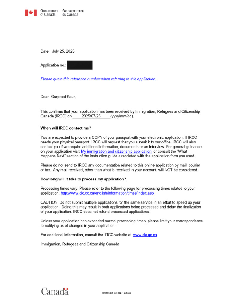 IRCC Application Confirmation Notice | PDF