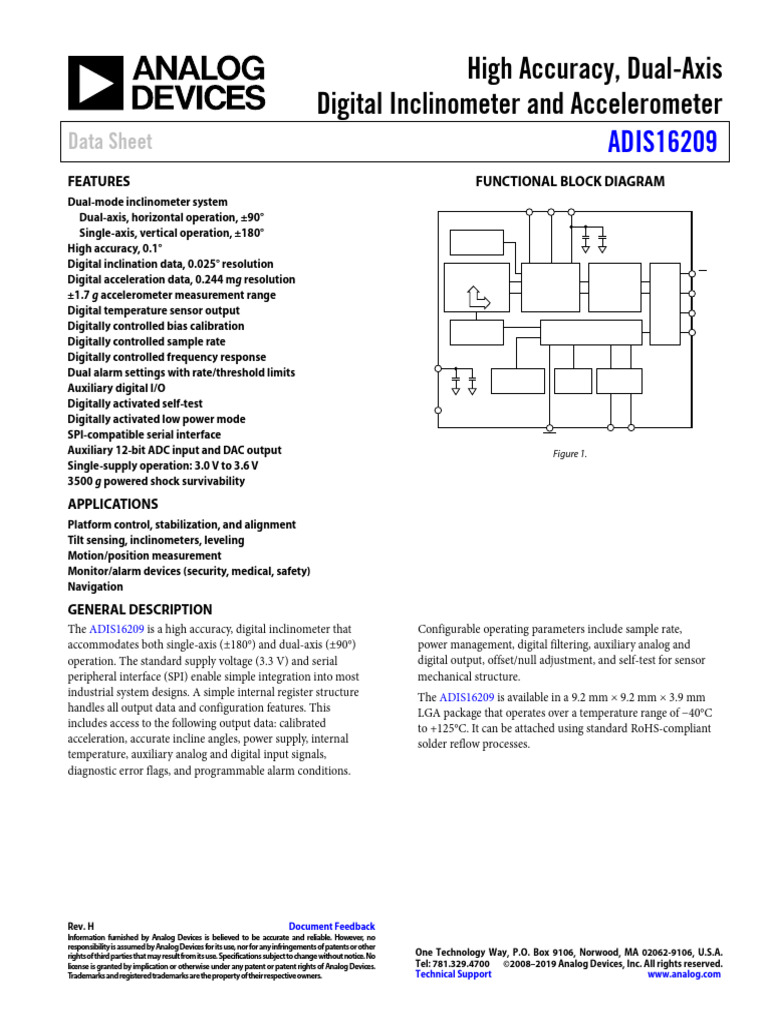 High Accuracy Dual-Axis Inclinometer Data Sheet | PDF | Analog To ...