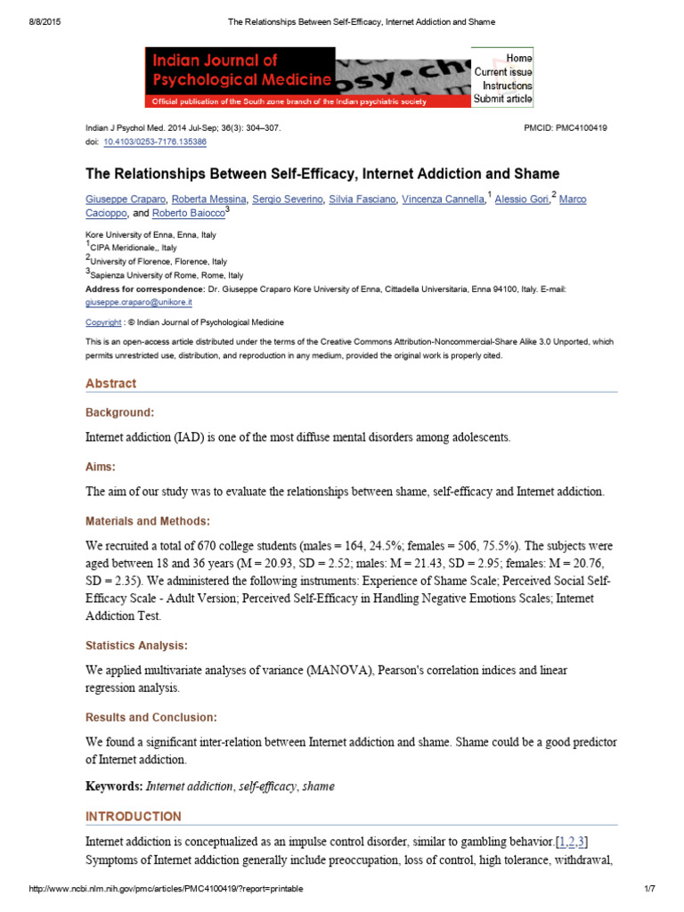 The Relationships Between Self-Efficacy, Internet Addiction and Shame ...