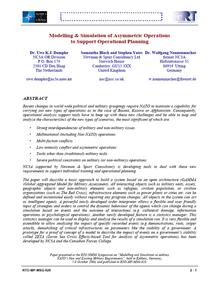 Asymmetric Operations Simulation for NATO | PDF | Simulation | System